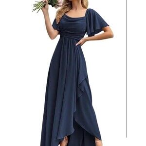 Navy Blue Flutter Sleeve Maxi Dress